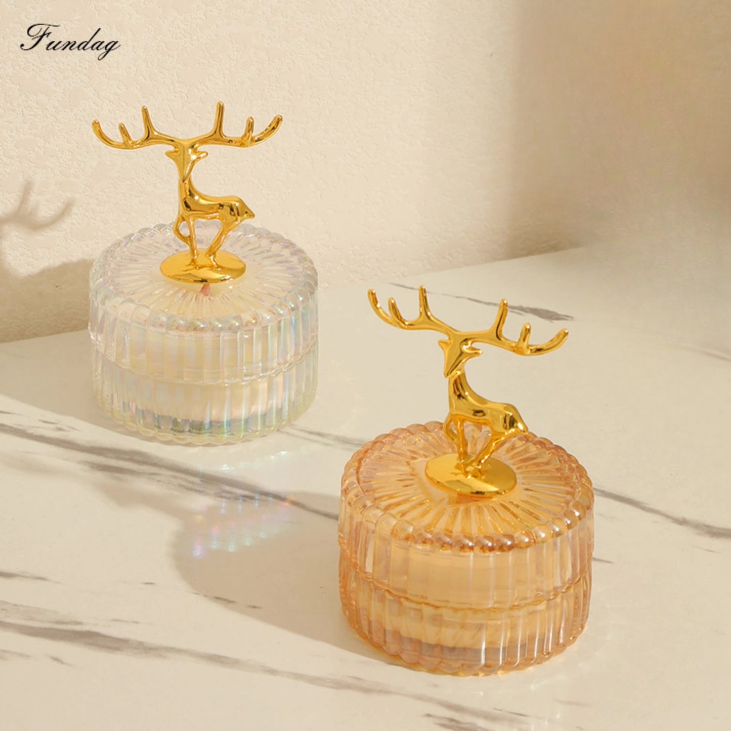 Antlered Elegance - Ion-Coated Glass with Deer Sculpture Scented Candle Scented Candle Soy Wax Plant-Based Fragrance Oil