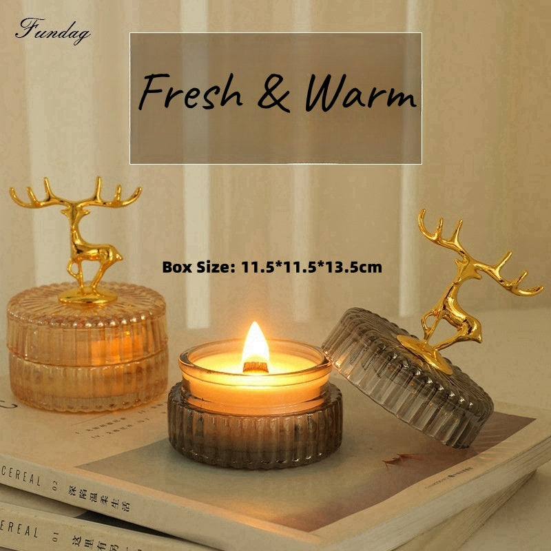 Antlered Elegance - Ion-Coated Glass with Deer Sculpture Scented Candle Scented Candle Soy Wax Plant-Based Fragrance Oil