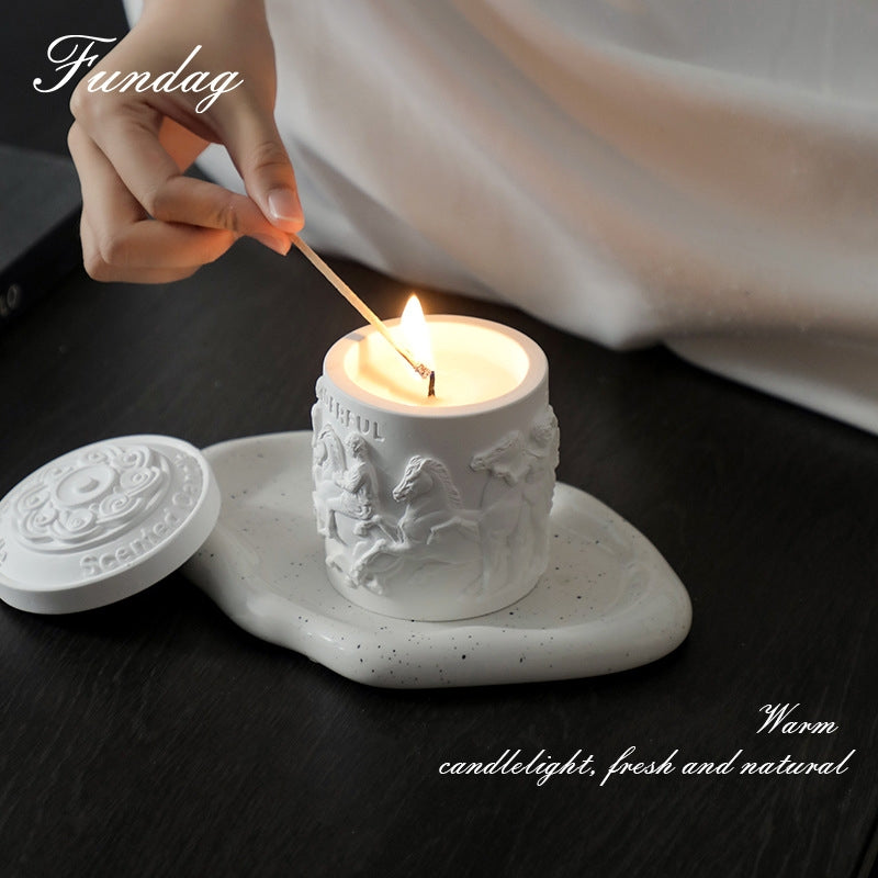 Enchanted Relief – Graceful Embossed Plaster Cup Scented Candle Soy Wax Plant-Based Fragrance Oil