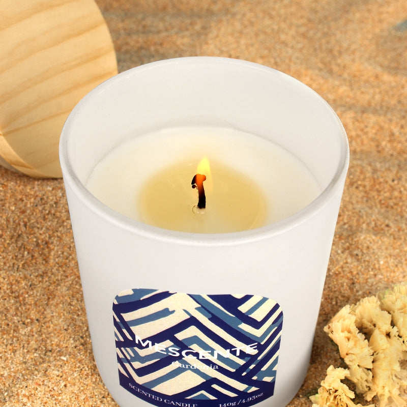 Nordic Glow – White Ceramic & Wooden Lid Scented Candle Soy Wax Plant-Based Fragrance Oil