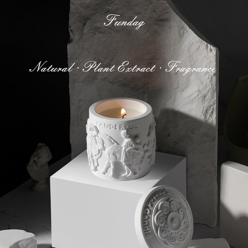 Enchanted Relief – Graceful Embossed Plaster Cup Scented Candle Soy Wax Plant-Based Fragrance Oil