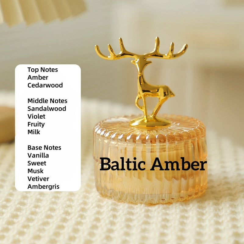 Antlered Elegance - Ion-Coated Glass with Deer Sculpture Scented Candle Scented Candle Soy Wax Plant-Based Fragrance Oil