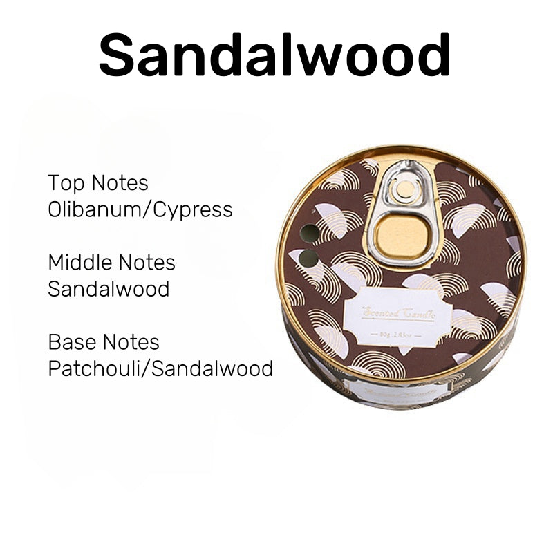 On the Go Traveling Tin Can Scented Candle in Sandalwood fragrance, a grounding mix of sandalwood, cedarwood, and amber.
